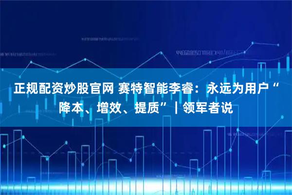 正规配资炒股官网 赛特智能李睿：永远为用户“降本、增效、提质”｜领军者说