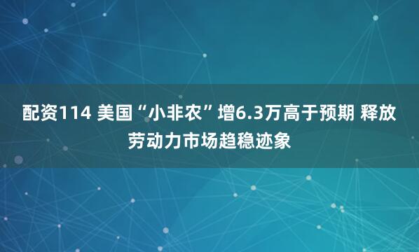 配资114 美国“小非农”增6.3万高于预期 释放劳动力市场趋稳迹象